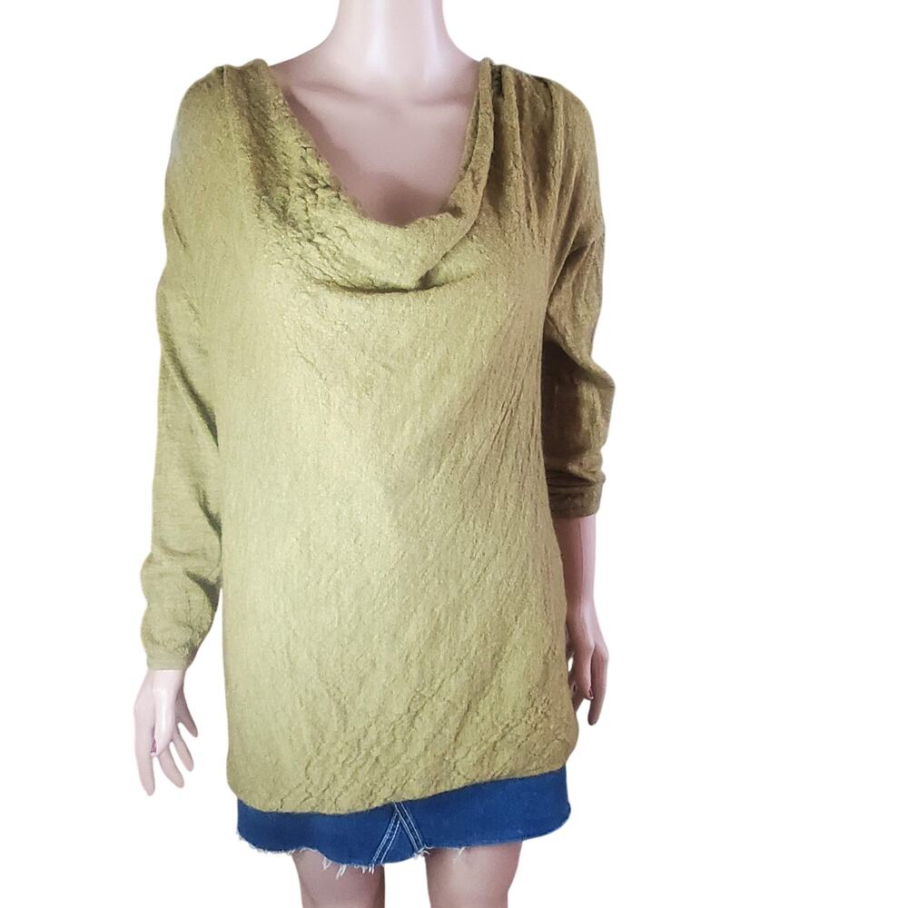 Eileen Fisher Lightweight Baby Alpaca Cowl Neck Sweater LP in Olive Green Luxe